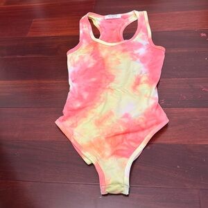 NWOT Zenana Fluorescent Pink & Yellow Bodysuit +1